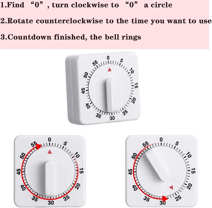 Weewooday 2 Pieces 60 Minute Visual Kitchen Timer Hour Mini Countdown Mechanical Timer Loud Voice for Kitchen, Homework, Exercise