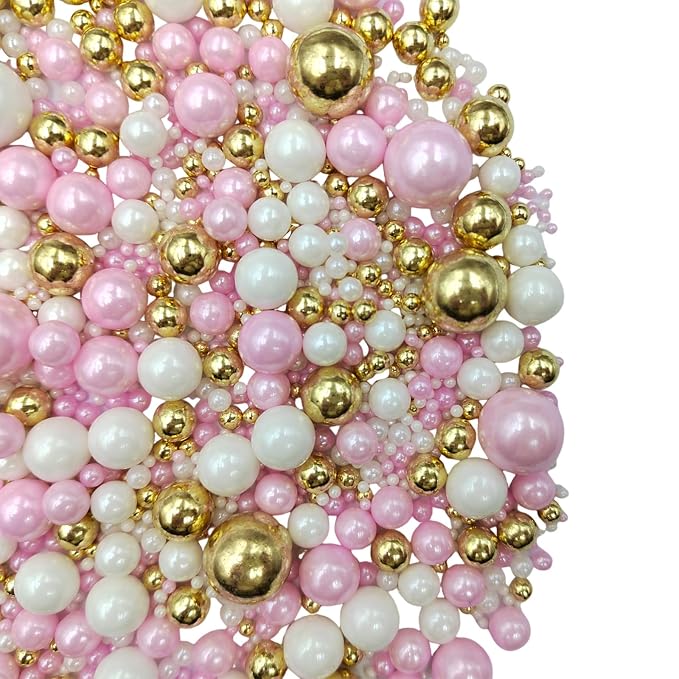 Edible White Pink Gold Sugar Pearls Candy Sprinkles 120G/ 4.23Ounce Baking Cake Sprinkles Cupcake and Cake Topper Cookie Decorations Wedding Party Valentines Halloween Christmas Supplies