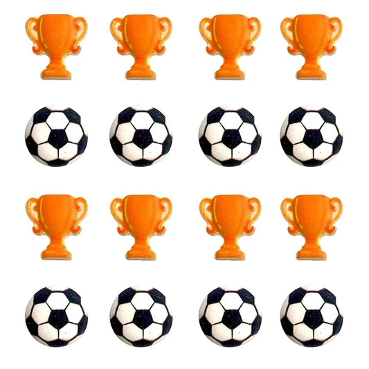 16 PCS Edible Soccer Trophy Icing Cake Decoration Candy Sprinkle Cupcake Topper Ice Cream Cookies Frosting Decoration