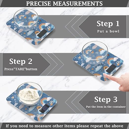 Food Scale Kitchen Scale Food Weight Scales Digital Weight Grams and Ounces Small Electronic Food Scale for Baking Cooking Blue Cute Rainbow Hearts Clouds Stars