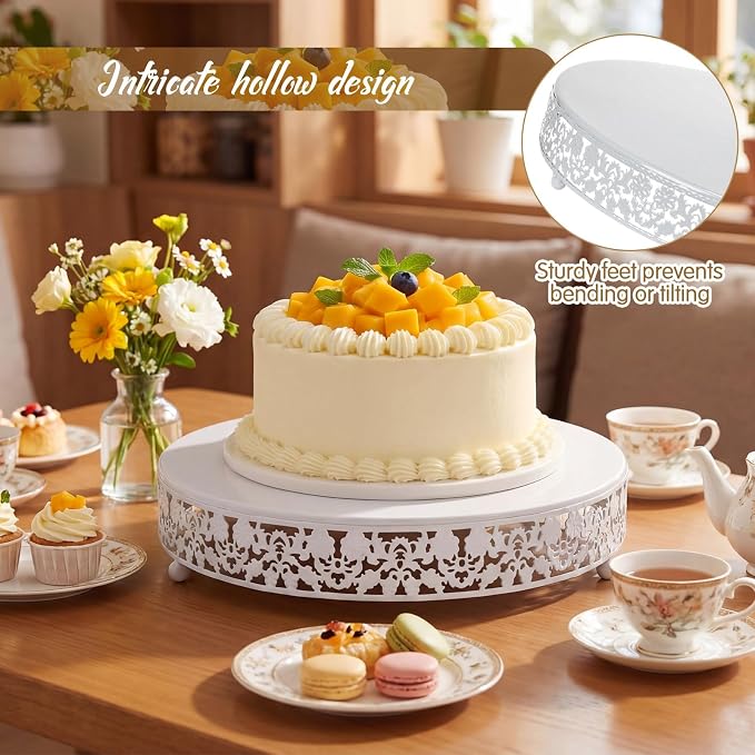 Wenqik 3 Pcs 16'' 14'' 12'' Metal White Cake Stand Round Cake Stands for Dessert Table Cookies Fruit Serving Tray Cupcake Dessert Pastry Riser for Wedding Birthday Party and Events (Traditional Style)