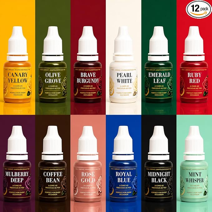 Confect Christmas – Holiday Classics Gel Food Coloring Set – 12 Highly Pigmented Colors for Buttercream, Cakes, Cookies, Macarons & Baking – 10mL Bottles