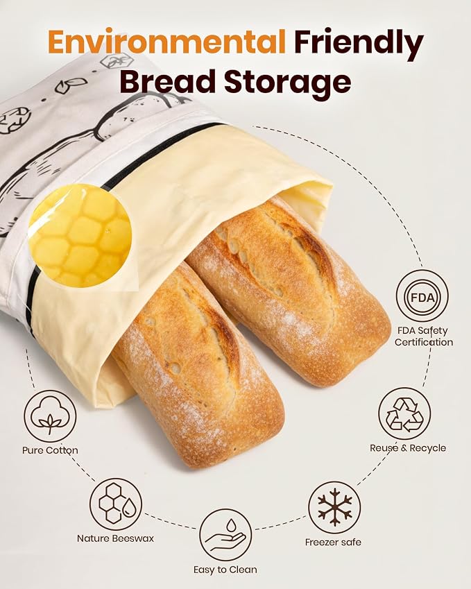 2 Pack XLarge Beeswax Bread Bags for Homemade Bread,16.75 x 13 Inch Reusable Sourdough Beeswax Bread Bags, Natural Cotton Bread Keeper to Lock in Freshness & Moisture–Eco-Friendly(Fresh)