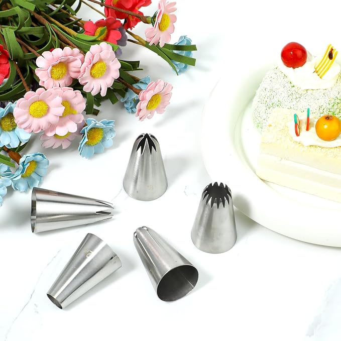 5pcs Cake Piping Tips, Cake Decorating Supplies Piping Tips, Piping Nozzles Decorating Tips, Baking Tools For Buttercream, Icing, Birthday Cake, Cupcake, DIY Art(6B, 2A, 1M, 2D, 2F)