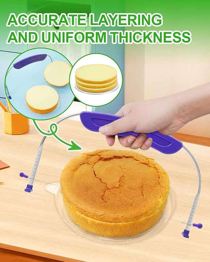 Purple Cake Cutter Slicer Leveler, Premium Food Grade Stainless Steel Cake Leveler & Slicer, Adjustable Cake Leveler for Leveling and Molding Professional Baking Tool with 2 Extra Wires