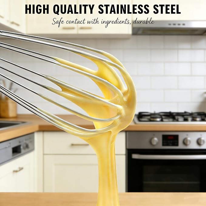 3 Packs Stainless Steel Whisk Set-Whisks for Cooking Non Scratch,Hand Push Rotary Whisk Blender,Balloon Whisk Kitchen Wisk Wire Whisks for Cooking,Whisking, Blending,Beating and Stirring