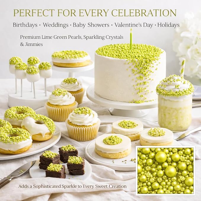 Confect Lime Green Sprinkles – Premium Green Pearl Cake & Cupcake Sprinkles (4.2 oz) – Bake Stable Edible Decorating Sprinkles for Cookies, Baking & Cake Decorations – Soft Chew, No Synthetic Dyes
