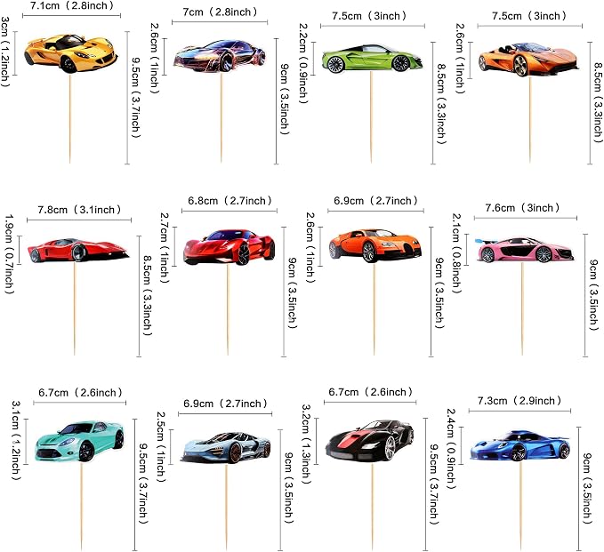 Ercadio 36 Pack Racing Car Cupcake Toppers Realistic Race Cars Cupcake Picks Race Car Cupcake Toppers for Racing Sports Theme Baby Shower Birthday Party Cake Decors Supplies