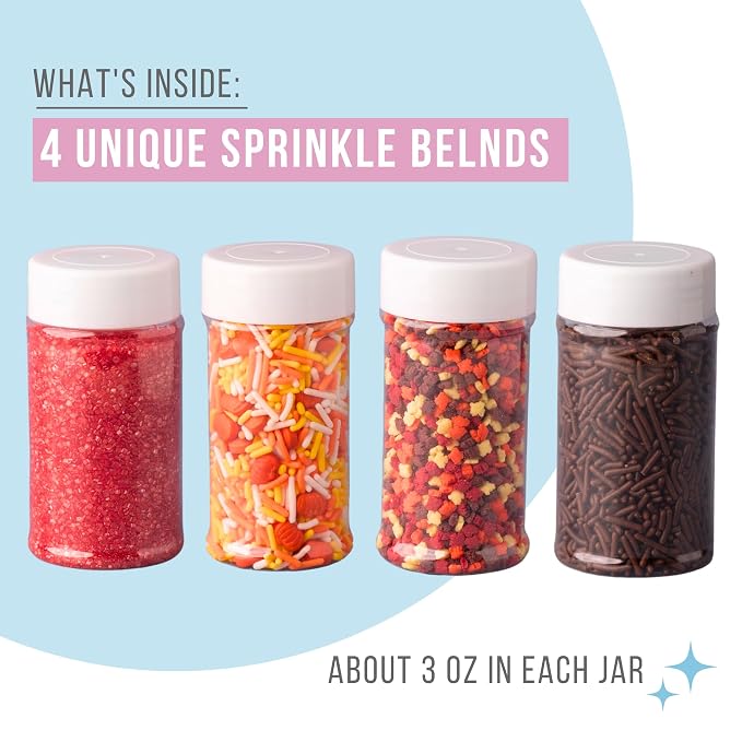 Sweets Indeed Sprinkles, 4 Pack, Edible Sprinkle Mix, Perfect for Cake Decorations, Baking, Ice Cream, Cookies, Cupcake Topper (Fall)