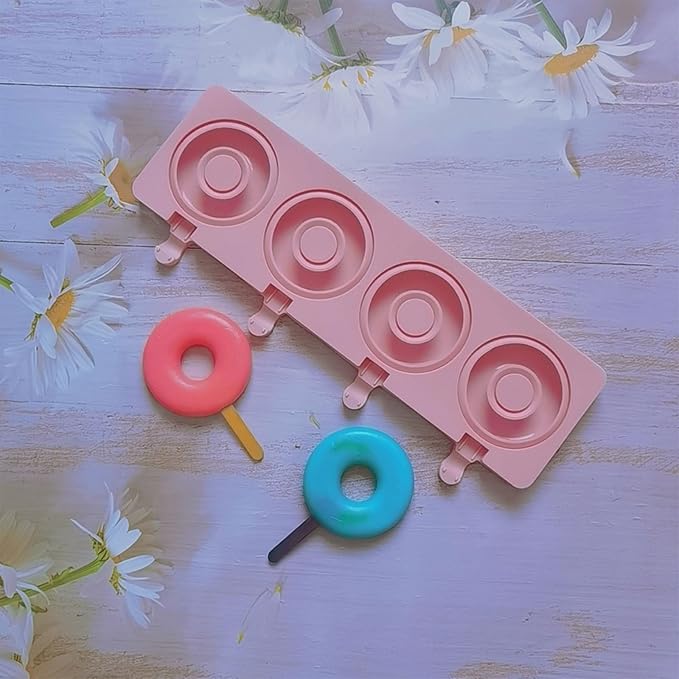 Doughnuts Shape Cream 4 Cavity Silicone Popsicles Cubes Tray Popsicles Maker Baking Cake Candy MOL