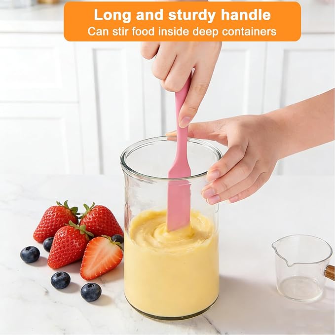 4 Pcs Silicone Jar Spatula Set, Sourdough Scraper, Spatulas for Bottles | Long Handle, Food-Grade Silicone, Mini Spatula for Containers, Baking, Cake Cream, Containers, Bottles, Dishwasher Safe