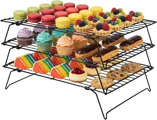 ShellKingdom Cooling Racks, Stainless Steel Non-Stick Baking Racks And Oven Safe Wire Cool Racks for Cookies, Cakes and Baking,3-Tier,Foldable