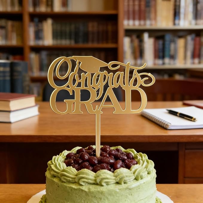 Acrylic Congrats Grad Cake Topper,Gold Grad Hat Cake Decortion,Class of 2026 Graduates Grad Decor for Graduation Themed Party Decoraton Supplies