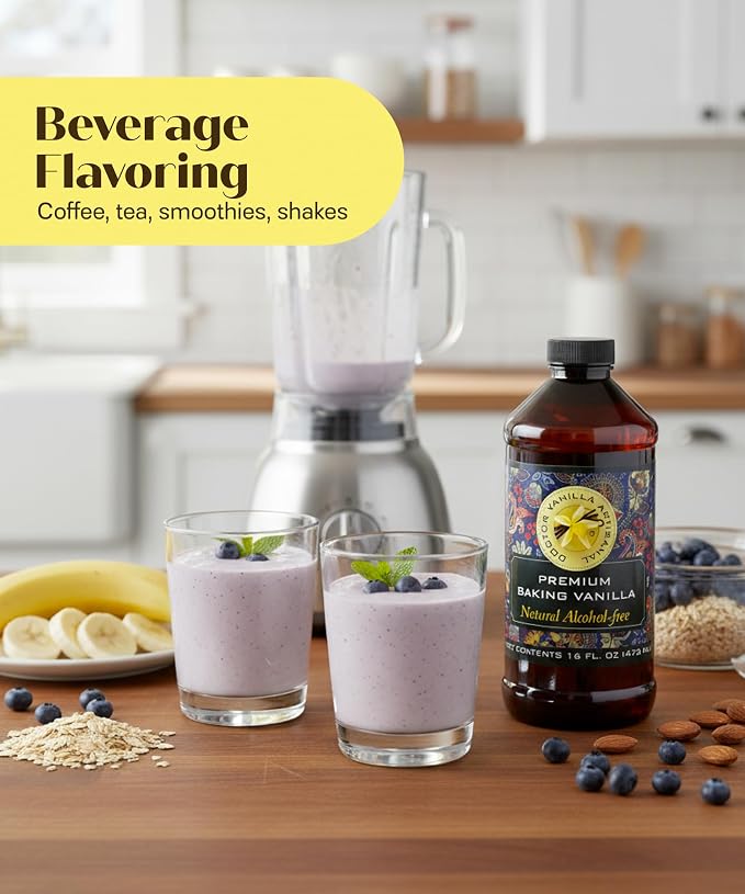 Premium Baking Vanilla Flavor, 16 fl oz - alcohol‑free, Madagascar Bourbon vanilla, sugar‑free, GMO‑free, gluten‑free, vegan, paleo, keto, kosher, and halal