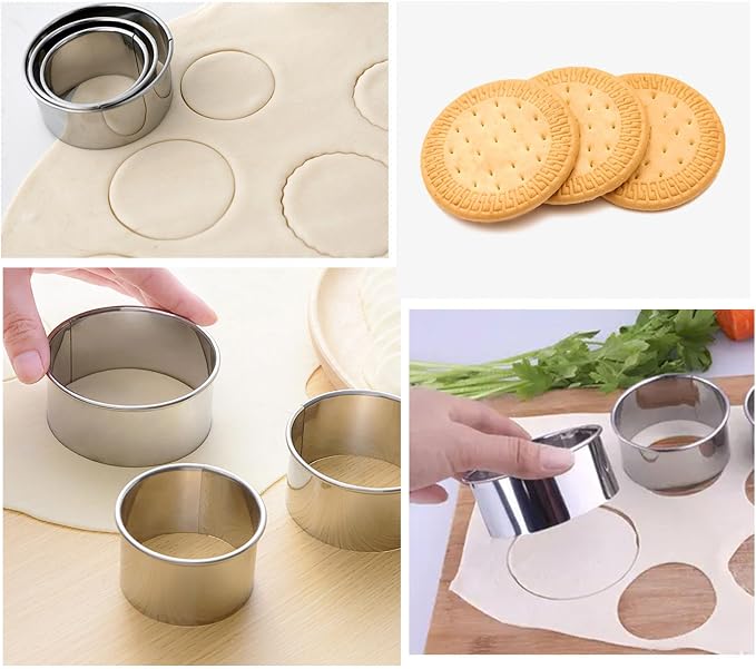 3 Pieces Round Cookie Cutters Set Circle Pastry Cutters Dumpling Cutters Stainless Steel Circle Biscuit Pastry Cutters for Baking 1.4 inches high. (3pcs-3.2inch, 2.8inch, 2.4inch)