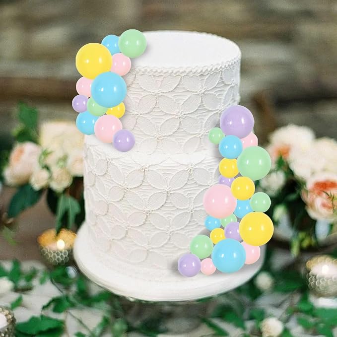BEISHIDA 40 Pcs Foam Ball Cake Toppers with Sticks Mini Cake Decorations for Birthdays, Easter, Weddings, Baby Showers, Spring, Anniversary Party Supplies (Pastel Color)