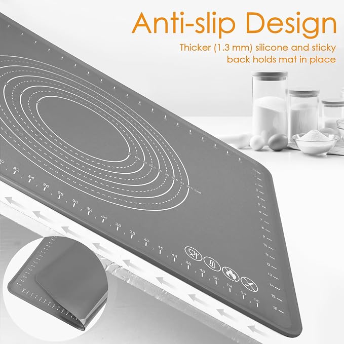 Extra Large Silicone Pastry Mat 20" x 28", Thick Baking Mat with Measurements and Edge Heightening, Non-Slip Food Grade Silicone Pad for Dough Kneading, Rolling Pie Crust, and Countertop Protection