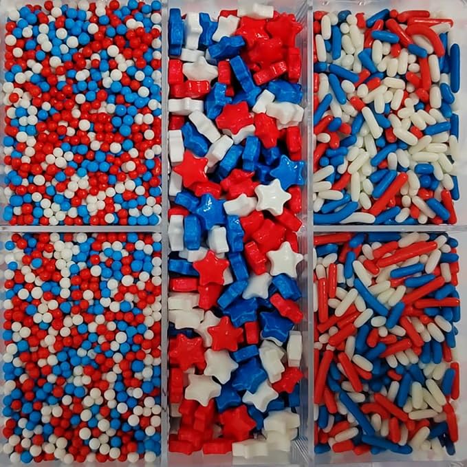Edible Patriotic Sprinkles for Cake Decorating, Red White Blue Jimmies Nonpareils Stars Mix Sprinkles, Edible 4th of July Sprinkle for Cupcake Decorating Cookie Cake Ice Cream Baking 80g/2.82 oz