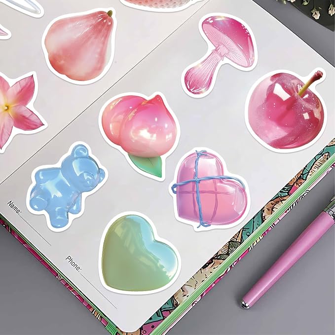 50 Pcs 3D Stickers for Adults Kids, Colorful Raised Dimensional Stickers Set, Waterproof Removable Decals for Laptop, Phone Case, Water Bottle, Journal, DIY Craft (Colorful 3D Patterns)