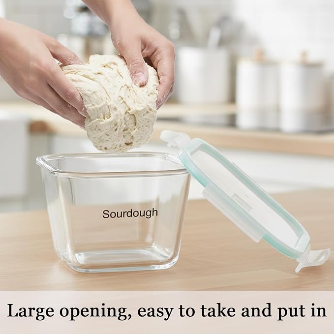 2 Liter Sourdough Starter Jar -Borosilicate Glass Sourdough Jar - Sour Dough Starter Jars for Sourdough with Lid - Large Clear Jars with Wide Mouth - Dishwasher Safe Clear