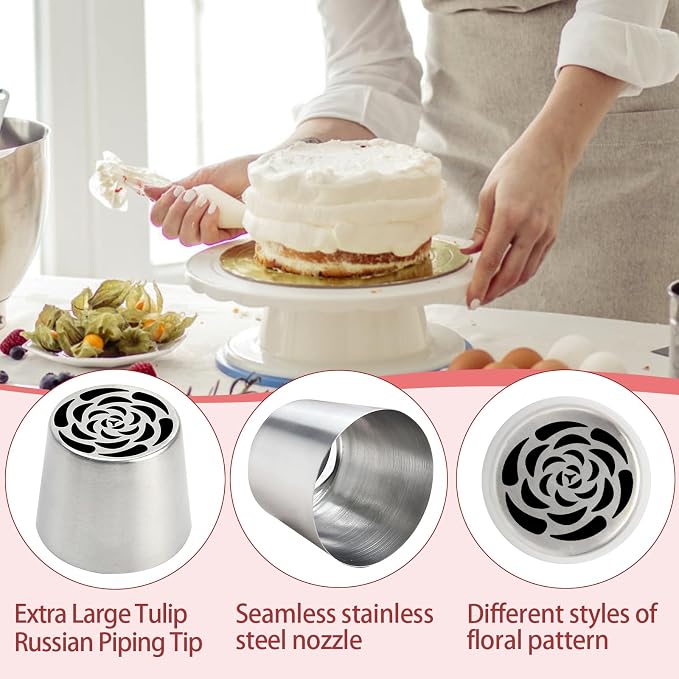 Extra Large Russian Piping Tips for Marshmallows Stainless Steel Flower Frosting Nozzles many styles Cake Decorating Baking tool for Buttercream, Cupcakes Cookies(SL34)