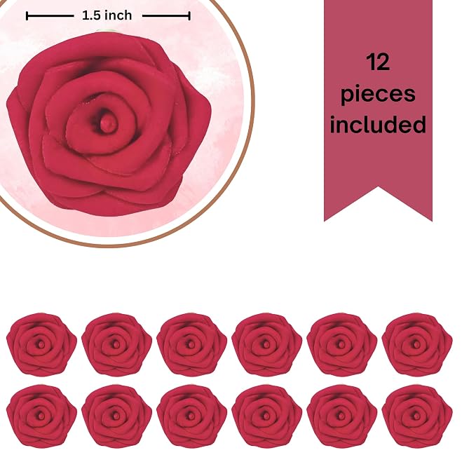 Confect Edible Rose Cake Toppers For Cupcakes | Edible Cake Toppers | Roses for Cake Decorations | Edible Viva Magenta Roses - Pack of 12, Magneta