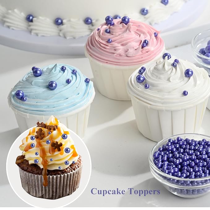 Homankit Edible Purple Pearl Sprinkles for Baking, 4 Sizes Mix Sugar Pearls Cake Decorations for Cupcake Toppers Cookie Decorating Birthday Party Wedding Mardi Gras Christmas Supplies