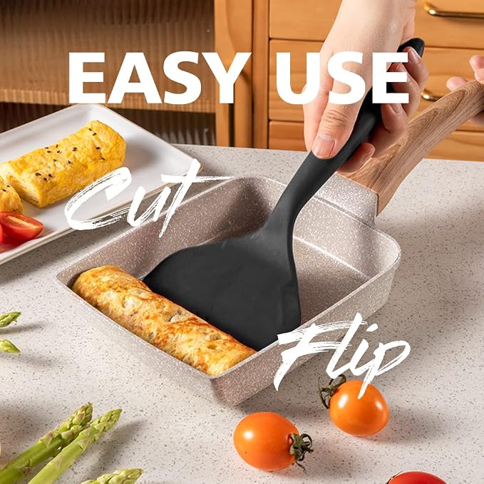 Silicone Japanese Tamagoyaki Omelette Spatula Wide Silicone Pancake Spatula Nonstick Heat-Resistant Pancake Shovel for Egg, Fish, Burgers, Steak and Pizza，Black