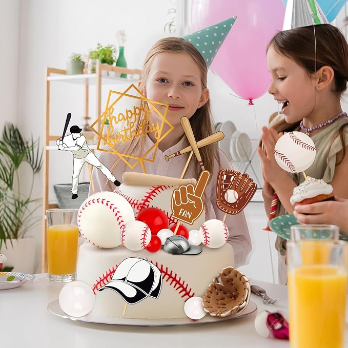 Hooqict 23Pcs Baseball Cake Decorations Set with Mini Baseballs, Player, Caps, Gloves, Bats, Happy Birthday Cake Toppers & Cupcake Toppers for Sports Theme Birthday Party Decor Supplies
