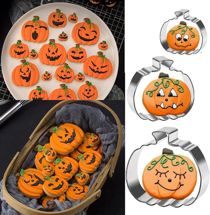 Pumpkin Cookie Cutters Set, 4", 3.22", 2" Large Fall Halloween Thanksgiving Cookie Cutters for Harvest Holiday Decoration Party Supplies