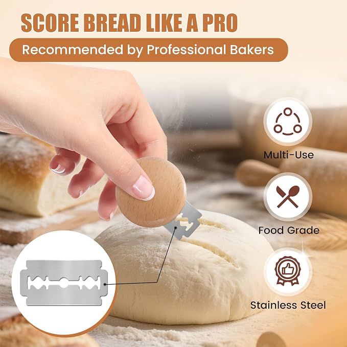 CUNSENR Bread Lame Blades Refill – Stainless Steel Scoring Blades for Perfect Bread Art, Suitable for Slicing and Scoring Sourdough, Baguettes, and More (5 Blades)