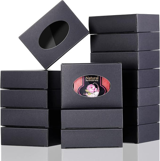 Spakon 30 Pcs Soap Boxes for Homemade Soaps 3.8 x 2.8 x 1.2 Inch Rectangle Soap Boxes with Window Small Gift Wrapping Box for Soaps Packaging Bakery Cookies Candy Party Favor Supplies(Black)