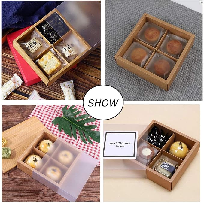 15 Packs Cupcake Boxes with Inserts and Display Windows,Food Grade Paper Treats Gift Boxes,Cupcake Containers for Baking Pastries Goodies Biscuits(4 Lattices)