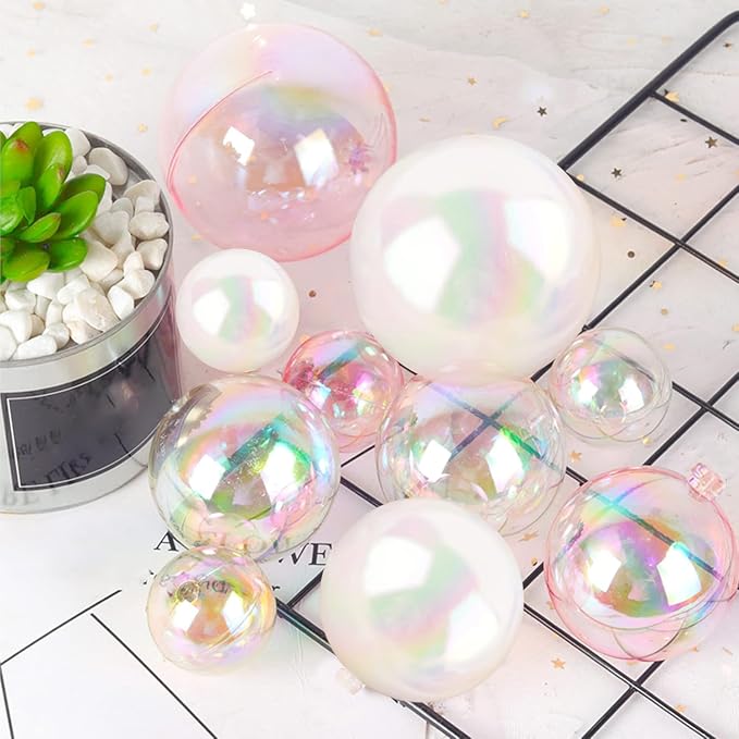 Colorful Ball Cake Topper Mini Balloon Cupcake Topper DIY Foam Ball Artificial Dried Flower Cake Insert Decoration for Wedding Anniversary Baby Shower Birthday Party Supplies (Clear White Pink)