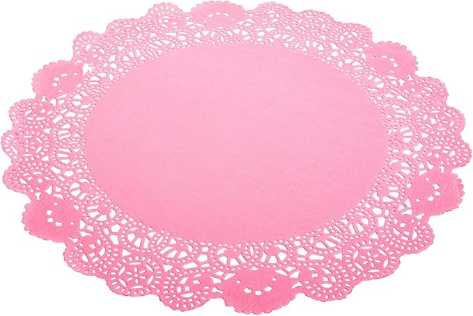 Restaurantware-Pastry Tek 12 x 12 Inch Lace Doilies, 4000 Decorative Tableware Placemats - Disposable, Round, Pink Paper Table Doilies, for Birthdays, Or Weddings, Table Decor