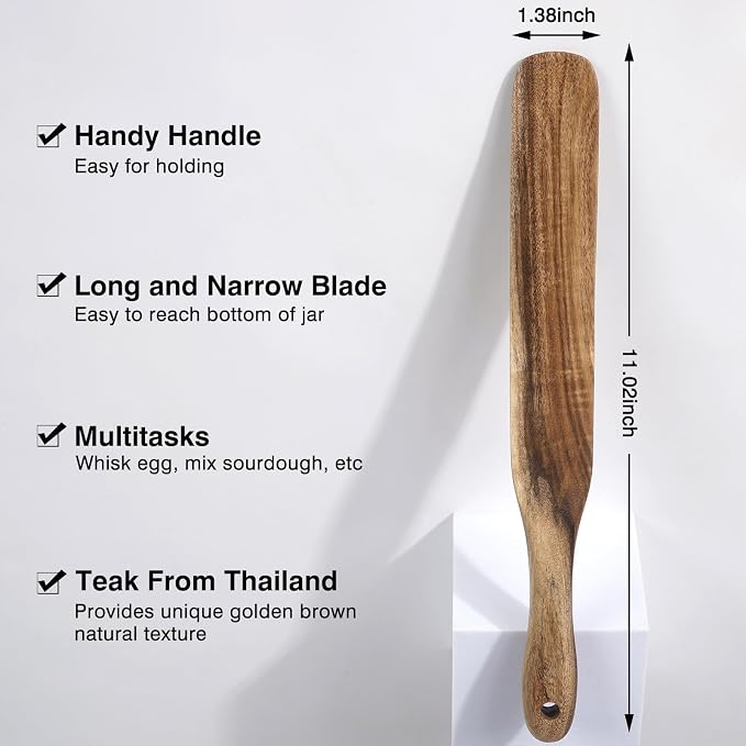 MYRAINBOW 2 Pack Spurtle for Sourdough Starter, Spreading, Cooking, Mixing, Reaching Bottom of Jar, Kitchen Utensils, Spurtles Kitchen Tools Wooden Kitchen Utensils for NonStick Cookware