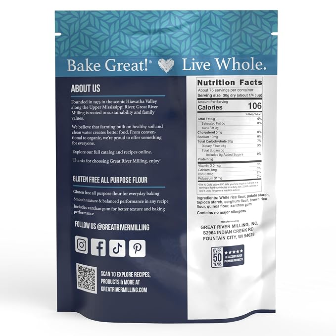 Great River Milling Gluten Free All Purpose Flour | Made from All Purpose Gluten Free Baking Alternative Ingredients | Non-GMO, Glyphosate Free, Kosher, Vegan Certified | 5 Lb