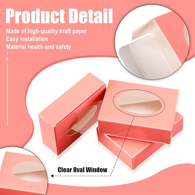 Spakon 30 Pcs Soap Boxes for Homemade Soaps 3.8 x 2.8 x 1.2 Inch Rectangle Soap Boxes with Window Small Gift Wrapping Box for Soaps Packaging Bakery Cookies Candy Party Favor Supplies(Pink)