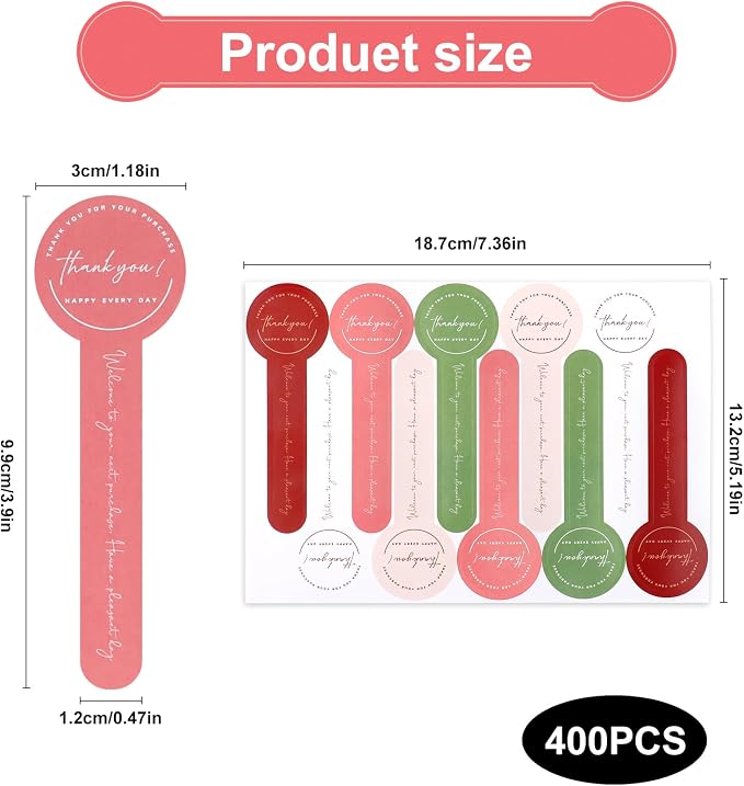 400Pcs Handmade Food Baking Seal Stickers Labels,Colorful Long Label Bakery Sticker,Self-Adhesive Goods Bakery Stickers Sealing Tamper-Proof Sticker for Pastry Bags Lollipops Candy Cake
