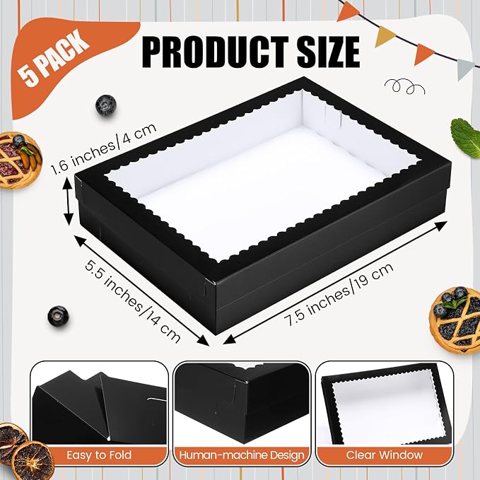 Sinload 10 Pcs 19x14x4 Inch Half Sheet Cake Boxes 5pcs Large Rectangle Bakery Boxes with 5pcs Cake Boards for Pastry Baking, Cupcakes, Donuts, Cookies, Pie Treat Packaging (Black)