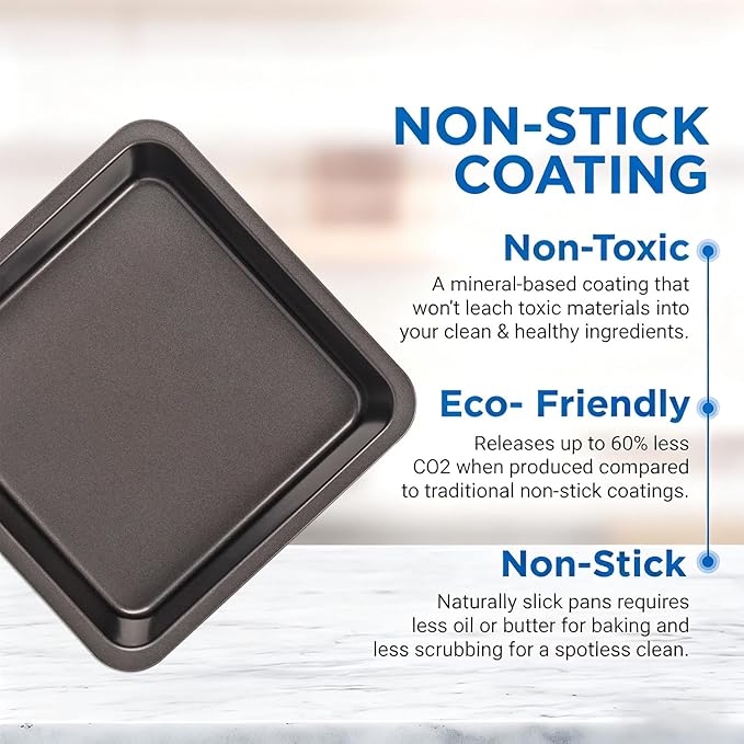 2 PCS Square Nonstick Loaf Pan Set, 8 x 8 Inch Carbon Steel Rectangle Bakeware with 100 Parchment Liners for Baking Toast, Cakes, Banana Breads, Gray