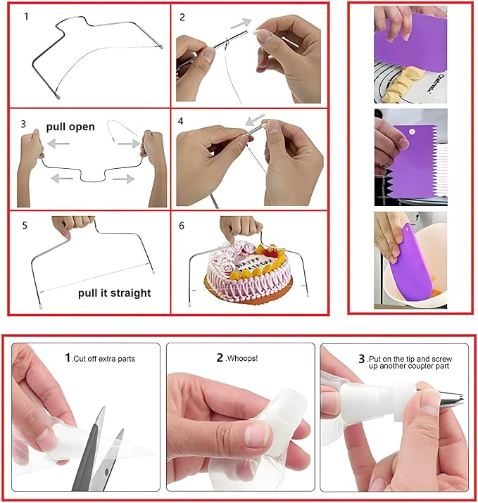 ANSLYQA Cake Decorating Kit, 340 Pcs Baking Tools (Purple) | Cake Turntable, Leveler, 55 Numbered Icing+Skirt Tips, 2 Spatulas, 3 Scrapers, 100 Pastry Bags, 100 Cupcake Liners & More