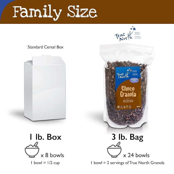 True North Granola – Chocolate Granola Cereal with Dutch-Process Cocoa Powder, Dried Cranberries, Gluten Free, Vegan, All Natural and Non-GMO, Bulk Bag 3 lb.