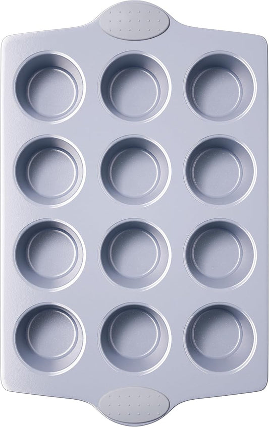 BRONYPRO 12-Cup Non Toxic Nonstick Ceramic Muffin Pan & Cupcake Tin, PFOA & PFOA Free, Heavy Duty Rust-Resistant Aluminized Steel, Oven Safe, Light Gray