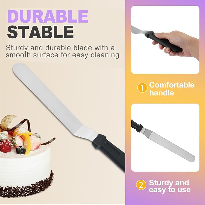 2 Pcs Offset Icing Spatula Set 6 and 8 Inch Angled Stainless Steel Cake Frosting Spatulas for Baking and Decorating Cake Smoother and Scraper Tools