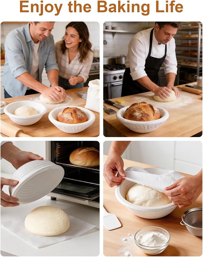 2 Pcs Banneton Bread Proofing Baskets, Sourdough Basket, Round, 10 Inch | Banneton Basket Set, Proofing Basket for Sourdough & Artisan Bread Baking, Non-Stick, Made with Eco-friendly Sugarcane Pulp
