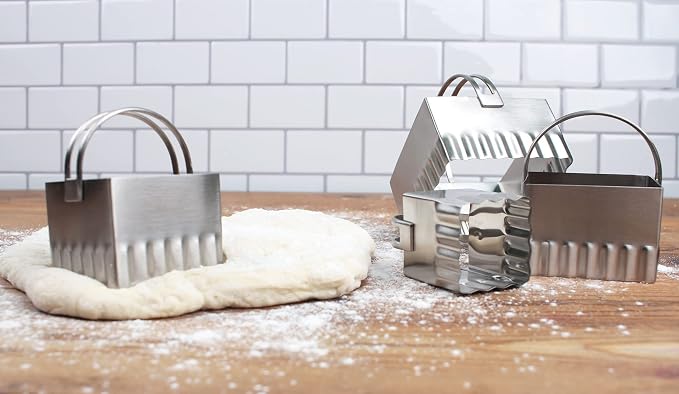 RSVP International Endurance Biscuit Cutters, Rippled Square Set of 4, Stainless