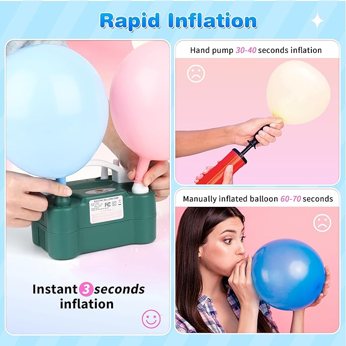 Nulink Electric Balloon Pump, Portable Electric Balloon Blower Machine Balloon Air Pump Dual Nozzle 110V 600W Balloon Inflator for Party Decorations