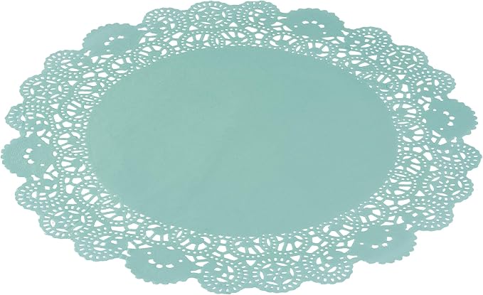 Restaurantware-Pastry Tek 12 x 12 Inch Paper Lace Doilies, 4000 Disposable Table Doilies - Elegant Lace Finish, Long Lasting, Teal Paper Placemat, for Pastries, Cupcakes, Desserts