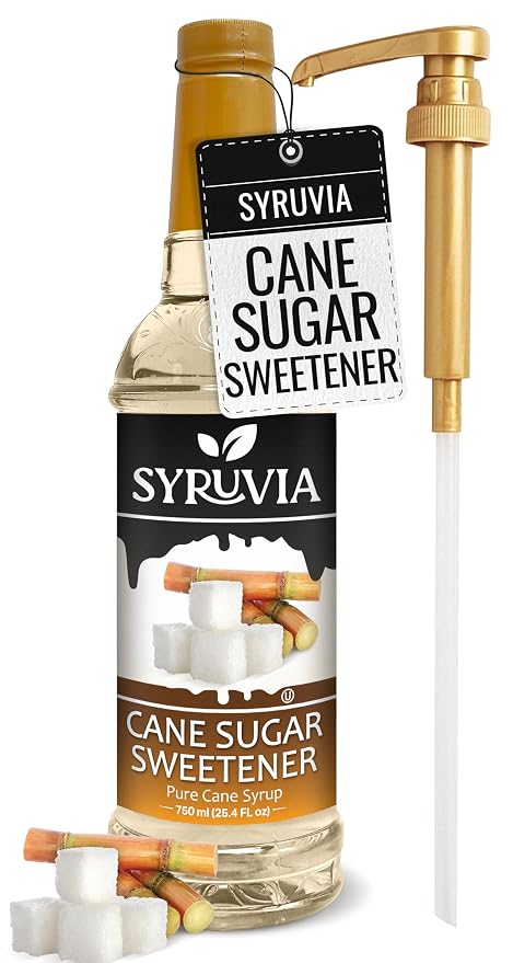 Syruvia Coffee Syrup, Cane Sugar Sweetener Flavored Syrup for Drinks, Lattes, and Desserts – 25.4 fl oz - with Pump